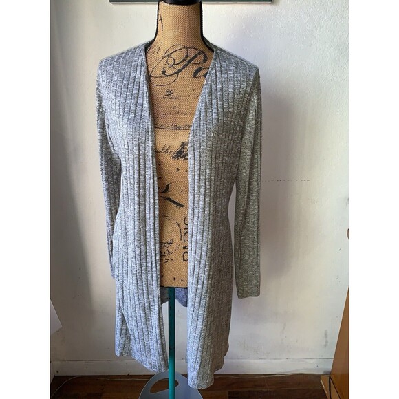 AMBIANCE Long Sleeve Open Front Split Sides Cardigan 34" Sweater Knit Size LARGE - Picture 1 of 14